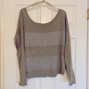 Banana Republic Off Shoulder Sweater Stripes Sparkly Grey Silver drop sleeve